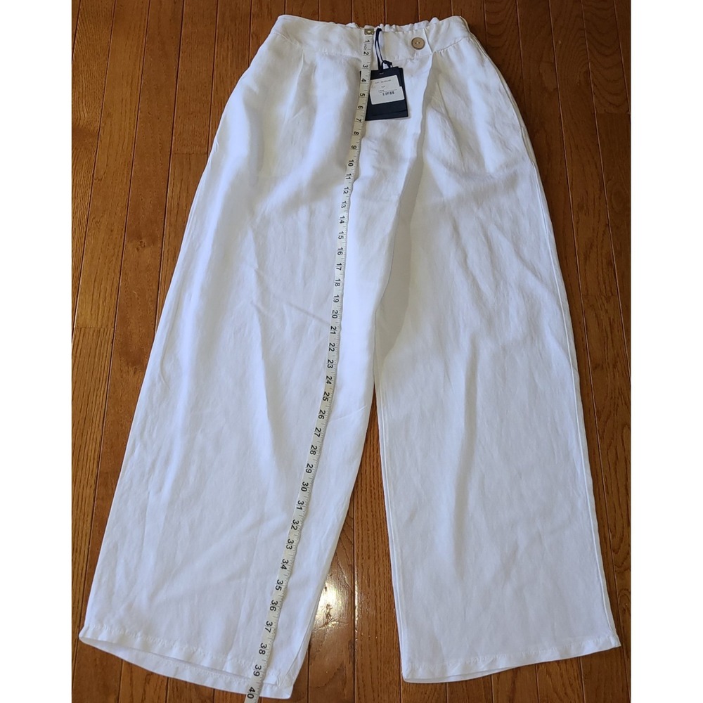Baci Linen Wide Leg Culottes Med Wrap Front Elastic Waist ($170) Made in Italy